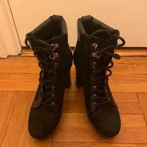 VERONICA BEARD - Black High Block Heel Suede Boots - Size 36.5